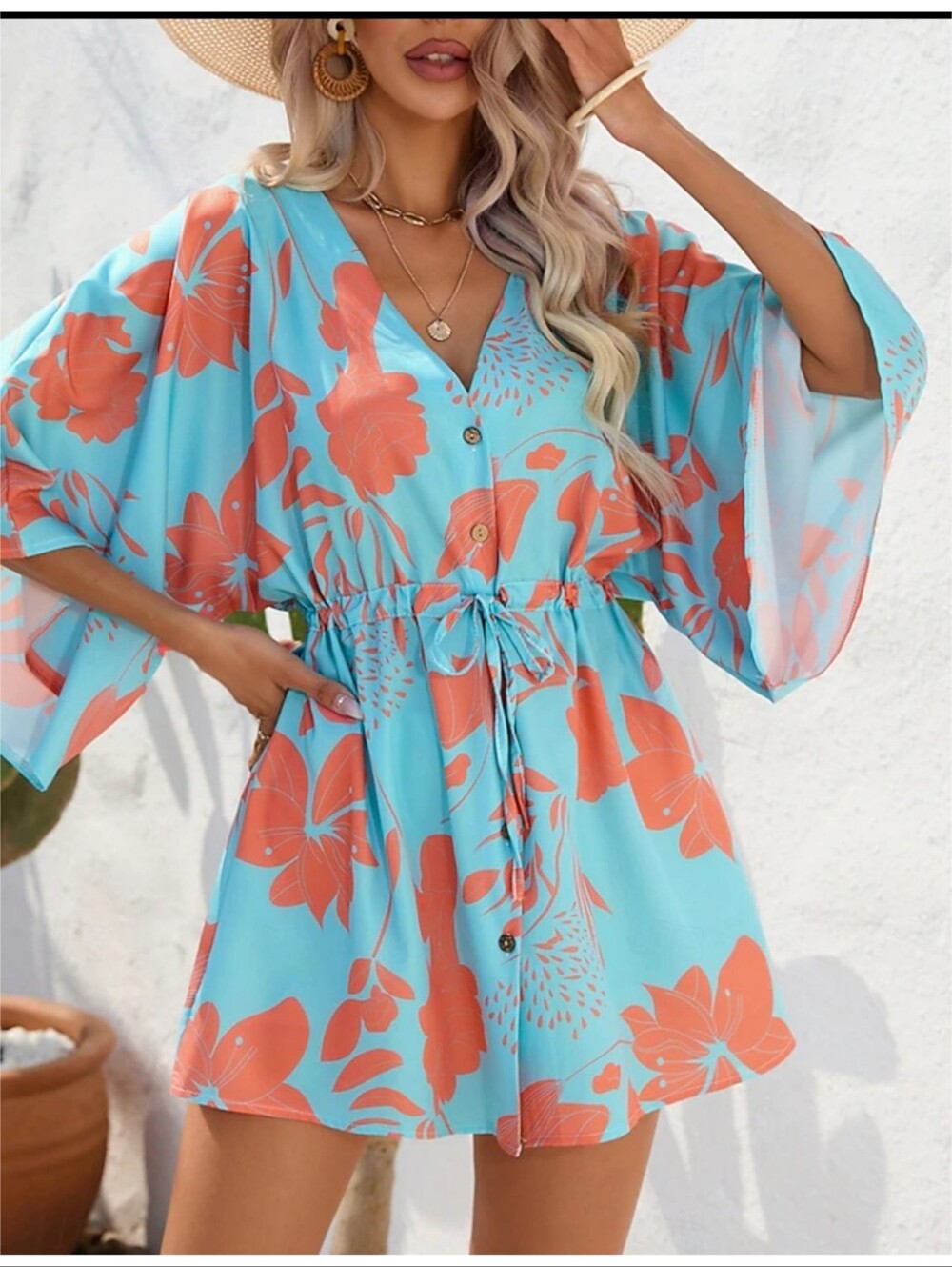 MiniInthebox Floral Mini Dress Blue & Orange Size L